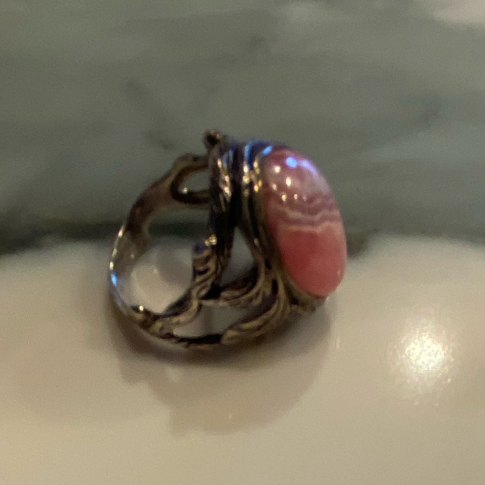 925 sterling silver brutalist ring with pink rhodochrosite size 10